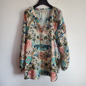 Womens SZ 3X Soft Surroundings Cream/Multi Button-Up Blouse